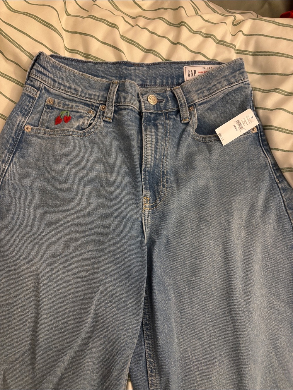 GAP Light Blue High-Rise Jeans with Red Cherry Embroidery